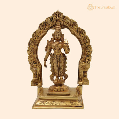Handcrafted Brass Mahalakshmi Idol with Prabhavali – Shri Kamala Devi, Ashta Lakshmi, Padmavati, Home Temple &amp; Gift 8 Inch 1