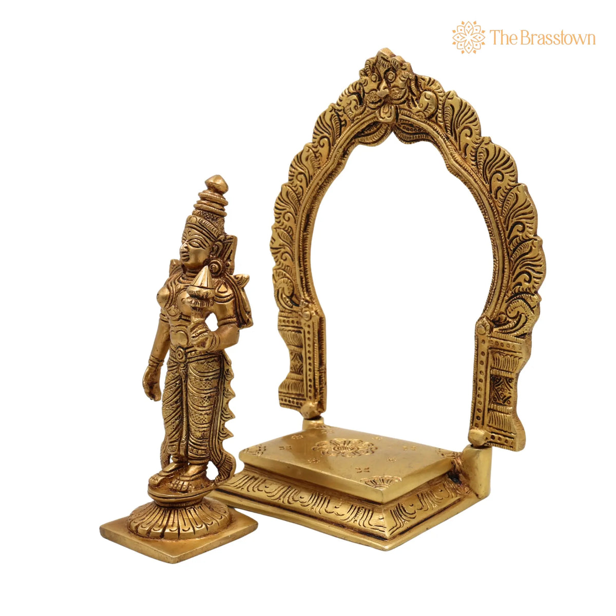 Handcrafted Brass Mahalakshmi Idol with Prabhavali – Shri Kamala Devi, Ashta Lakshmi, Padmavati, Home Temple &amp; Gift 8 Inch 3