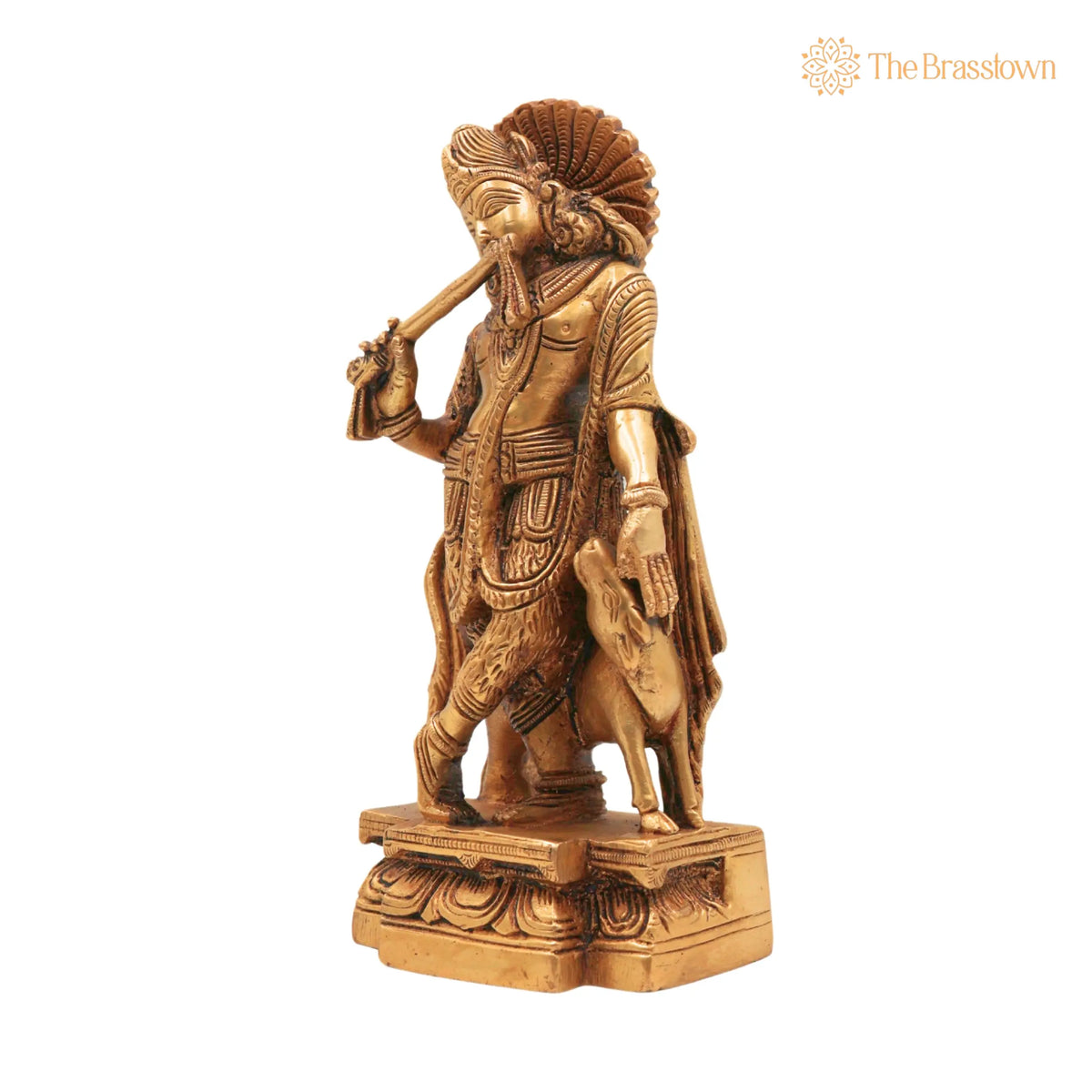 Brass Krishna with Cow Idol – Handcrafted Gopal Govinda Murti, Bal Gopal Kanha Statue for Puja, Home Mandir &amp; Décor 6.5 Inch 2
