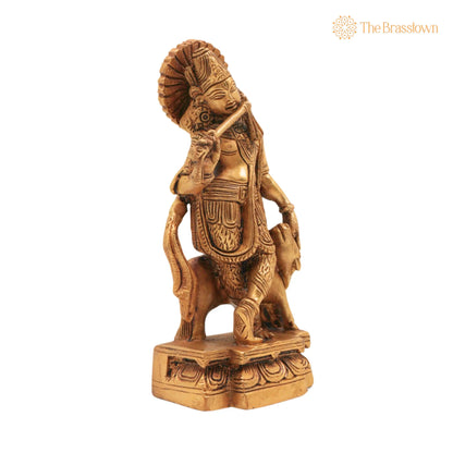 Brass Krishna with Cow Idol – Handcrafted Gopal Govinda Murti, Bal Gopal Kanha Statue for Puja, Home Mandir &amp; Décor 6.5 Inch 3