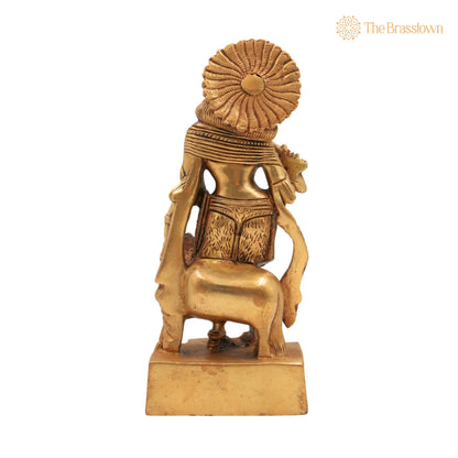 Brass Krishna with Cow Idol – Handcrafted Gopal Govinda Murti, Bal Gopal Kanha Statue for Puja, Home Mandir &amp; Décor 6.5 Inch 4