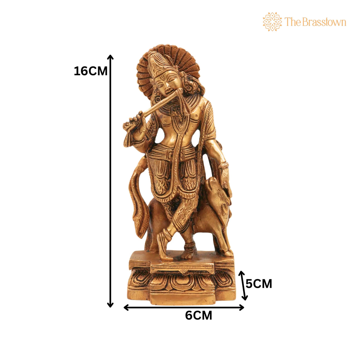 Brass Krishna with Cow Idol – Handcrafted Gopal Govinda Murti, Bal Gopal Kanha Statue for Puja, Home Mandir &amp; Décor 6.5 Inch 5