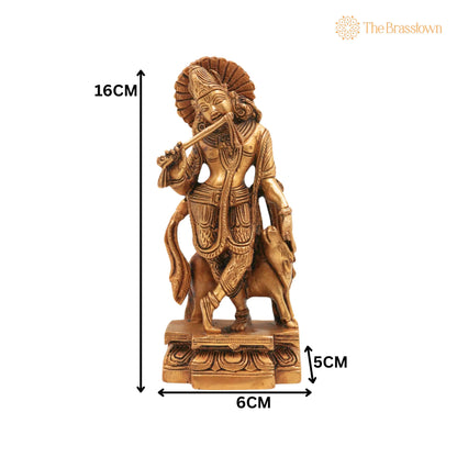 Brass Krishna with Cow Idol – Handcrafted Gopal Govinda Murti, Bal Gopal Kanha Statue for Puja, Home Mandir &amp; Décor 6.5 Inch 5