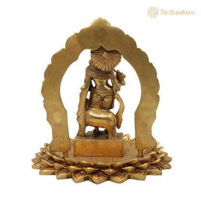 Brass Krishna Idol with Prabhavali on Lotus Chowki – Handcrafted Gopal, Balakrishna, Murli Manohar Murti for Pooja, Home Décor &amp; Temple Statue 8 Inch 4