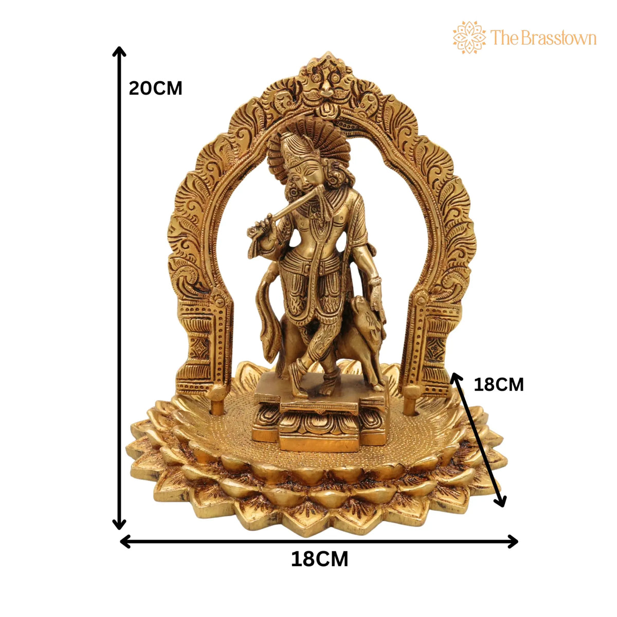 Brass Krishna Idol with Prabhavali on Lotus Chowki – Handcrafted Gopal, Balakrishna, Murli Manohar Murti for Pooja, Home Décor &amp; Temple Statue 8 Inch 5