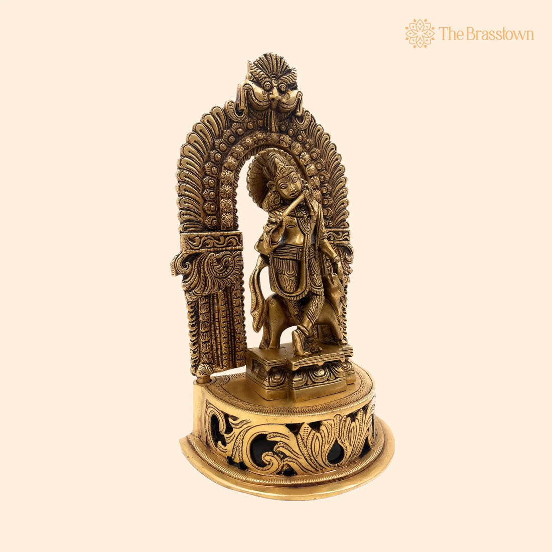 Brass Krishna Idol Murti – Handcrafted Gopal, Govinda, Balakrishna, Radha Krishna Vigraham with Prabhavali &amp; Chowki for Home, Temple 11 Inch 1
