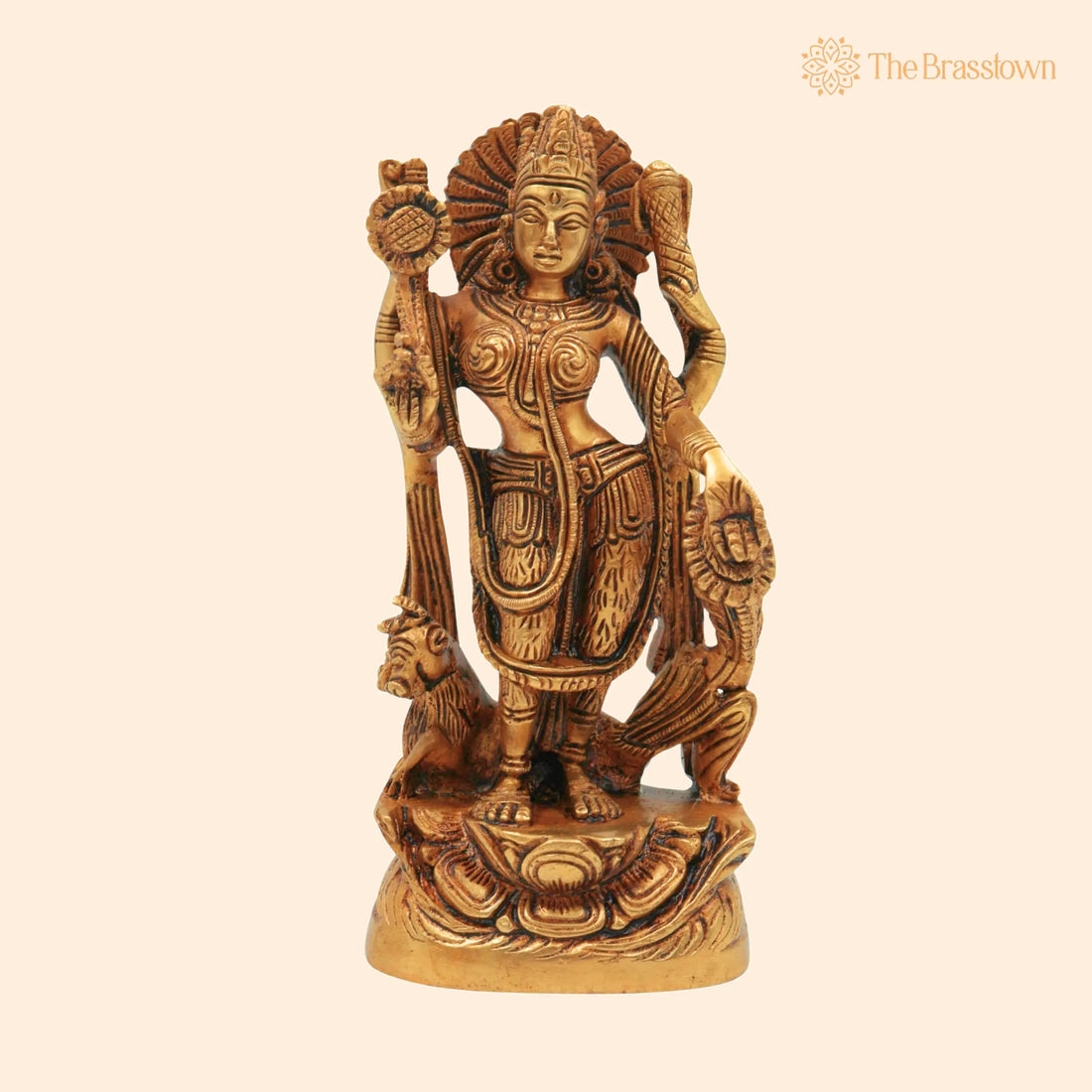 Handcrafted Brass Durga Devi Idol – Mahishasura Mardini, Shakti, Simhavahini, Vaishno Devi Murti for Pooja &amp; Home Décor 6 Inch 1