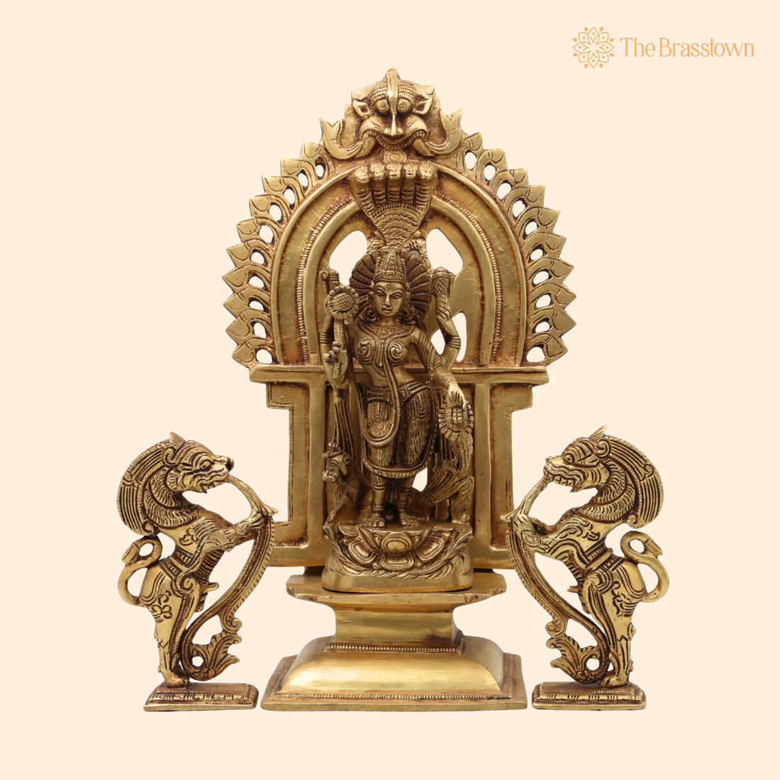 Brass Durga Devi Idol with Prabhavali &amp; Lion Yali – Handcrafted Mahishasura Mardini, Simhavahini Shakti, Maa Bhavani Murti for Home 11.5 Inch 1