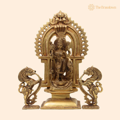 Brass Durga Devi Idol with Prabhavali &amp; Lion Yali – Handcrafted Mahishasura Mardini, Simhavahini Shakti, Maa Bhavani Murti for Home 11.5 Inch 1
