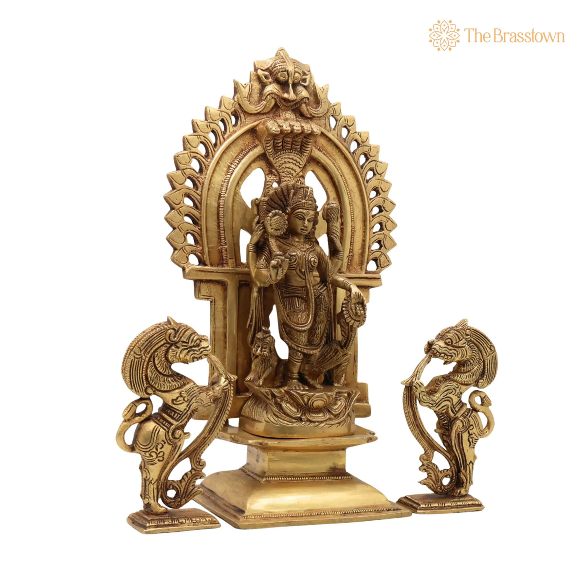 Brass Durga Devi Idol with Prabhavali &amp; Lion Yali – Handcrafted Mahishasura Mardini, Simhavahini Shakti, Maa Bhavani Murti for Home 11.5 Inch 2