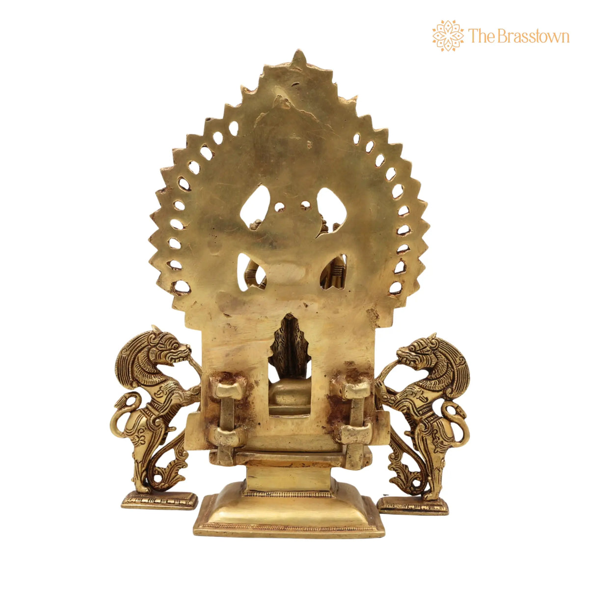 Brass Durga Devi Idol with Prabhavali &amp; Lion Yali – Handcrafted Mahishasura Mardini, Simhavahini Shakti, Maa Bhavani Murti for Home 11.5 Inch 4