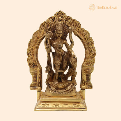 Brass Durga Maa Idol – Sherawali Mata Statue, Handmade Devi Murti with Prabhavali &amp; Base for Puja, Home Mandir &amp; Décor 8 Inch 1