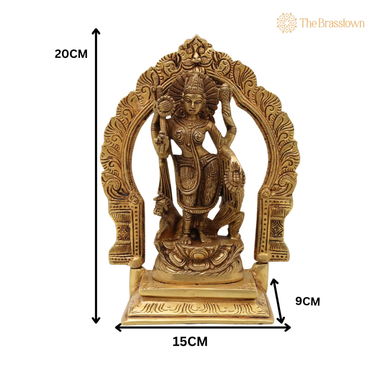 Brass Durga Maa Idol – Sherawali Mata Statue, Handmade Devi Murti with Prabhavali &amp; Base for Puja, Home Mandir &amp; Décor 8 Inch 5