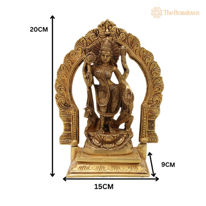 Brass Durga Maa Idol – Sherawali Mata Statue, Handmade Devi Murti with Prabhavali &amp; Base for Puja, Home Mandir &amp; Décor 8 Inch 5