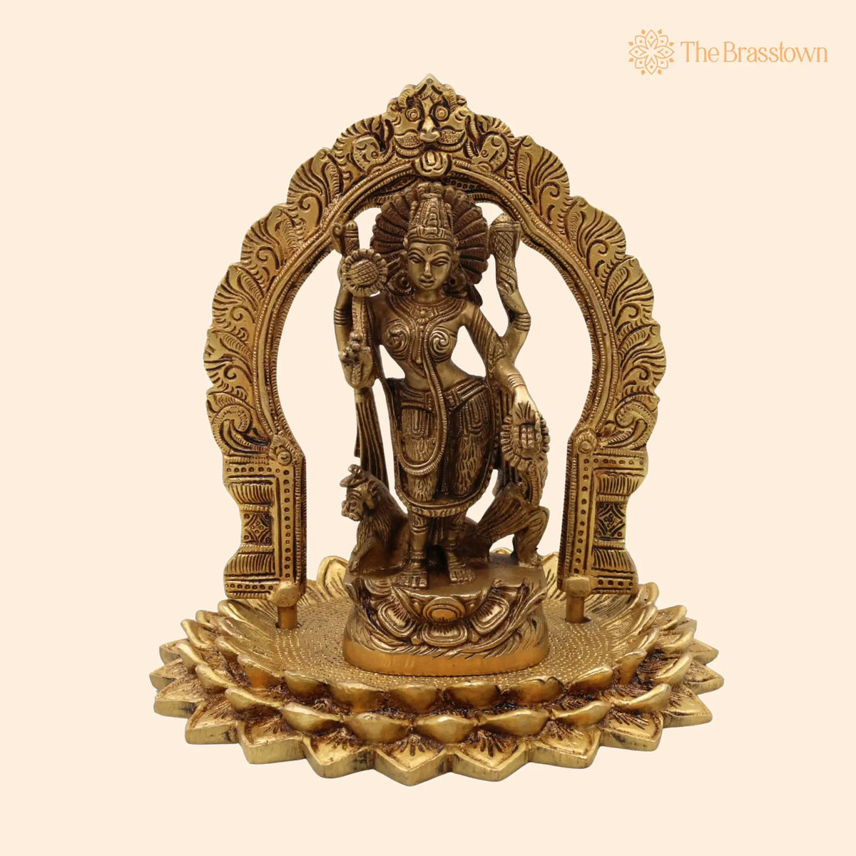 Handcrafted Brass Durga Devi Idol with Prabhavali – Mahishasura Mardini, Shakti, Chamundeshwari, Antique Finish for Pooja 8 Inch 1
