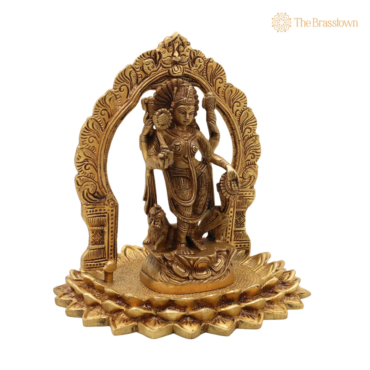 Handcrafted Brass Durga Devi Idol with Prabhavali – Mahishasura Mardini, Shakti, Chamundeshwari, Antique Finish for Pooja 8 Inch 2