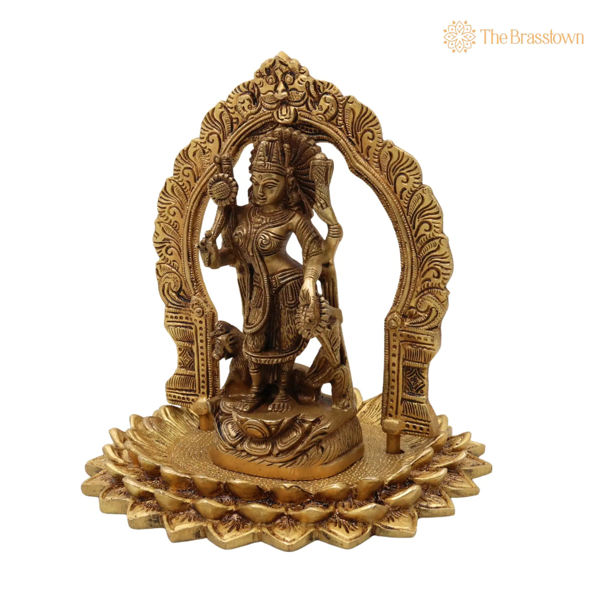Handcrafted Brass Durga Devi Idol with Prabhavali – Mahishasura Mardini, Shakti, Chamundeshwari, Antique Finish for Pooja 8 Inch 3