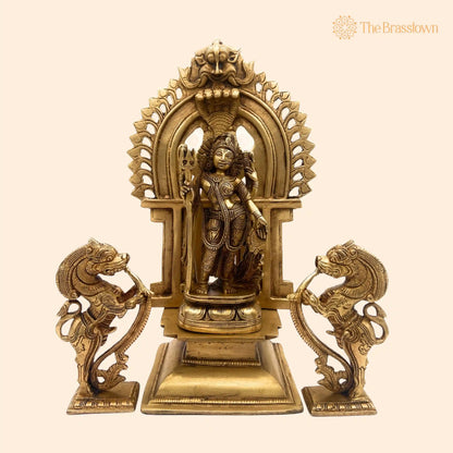 Brass Ardhanarishvara Idols With Two Yali And Prabhavali – Handcrafted Ardhnarishwar Statue, Ardhnari, Lord Shiva And Parwathi Silai 11.5 Inch 1