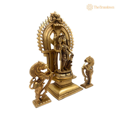 Brass Ardhanarishvara Idols With Two Yali And Prabhavali – Handcrafted Ardhnarishwar Statue, Ardhnari, Lord Shiva And Parwathi Silai 11.5 Inch 2