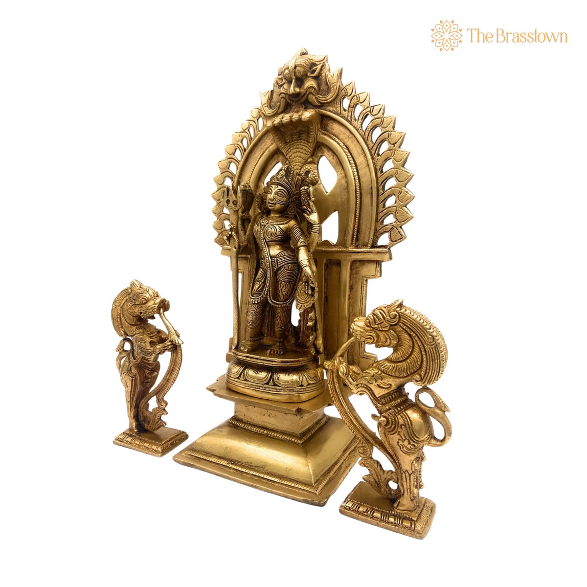 Brass Ardhanarishvara Idols With Two Yali And Prabhavali – Handcrafted Ardhnarishwar Statue, Ardhnari, Lord Shiva And Parwathi Silai 11.5 Inch 3