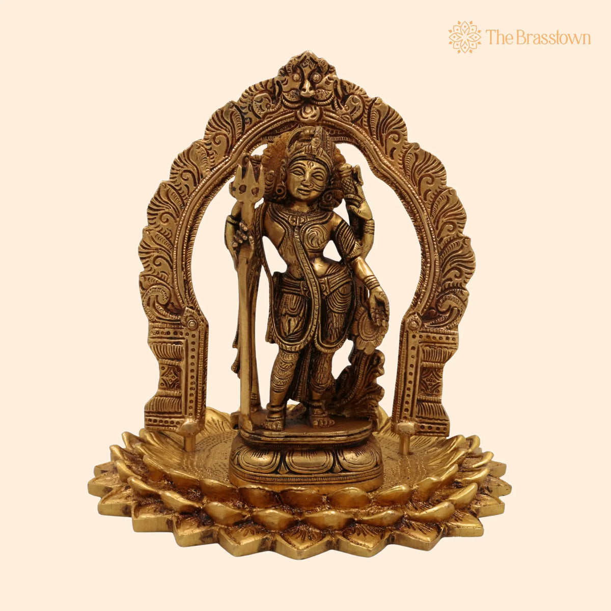Brass Ardhanarishvara Statue on Lotus Chowki with Prabhavali – Handcrafted Perfect Home Décor &amp; Pooja Idol 8 Inch 1