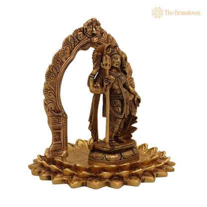 Brass Ardhanarishvara Statue on Lotus Chowki with Prabhavali – Handcrafted Perfect Home Décor &amp; Pooja Idol 8 Inch 2