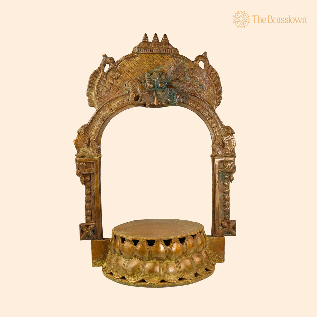 Bronze Lotus Chowki with Prabhavali – Handcrafted Traditional Pooja Stand 22 Inch 1