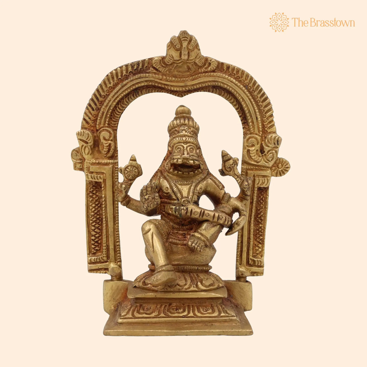 Brass Narasimha Swamy Idol – Handcrafted Lord Narasingha Murti, Yoga Narasimha Vigraha, Nrisimha Deva Statue for Pooja Room, Home 5 Inch 1