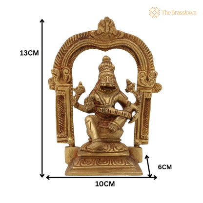 Brass Narasimha Swamy Idol – Handcrafted Lord Narasingha Murti, Yoga Narasimha Vigraha, Nrisimha Deva Statue for Pooja Room, Home 5 Inch 5