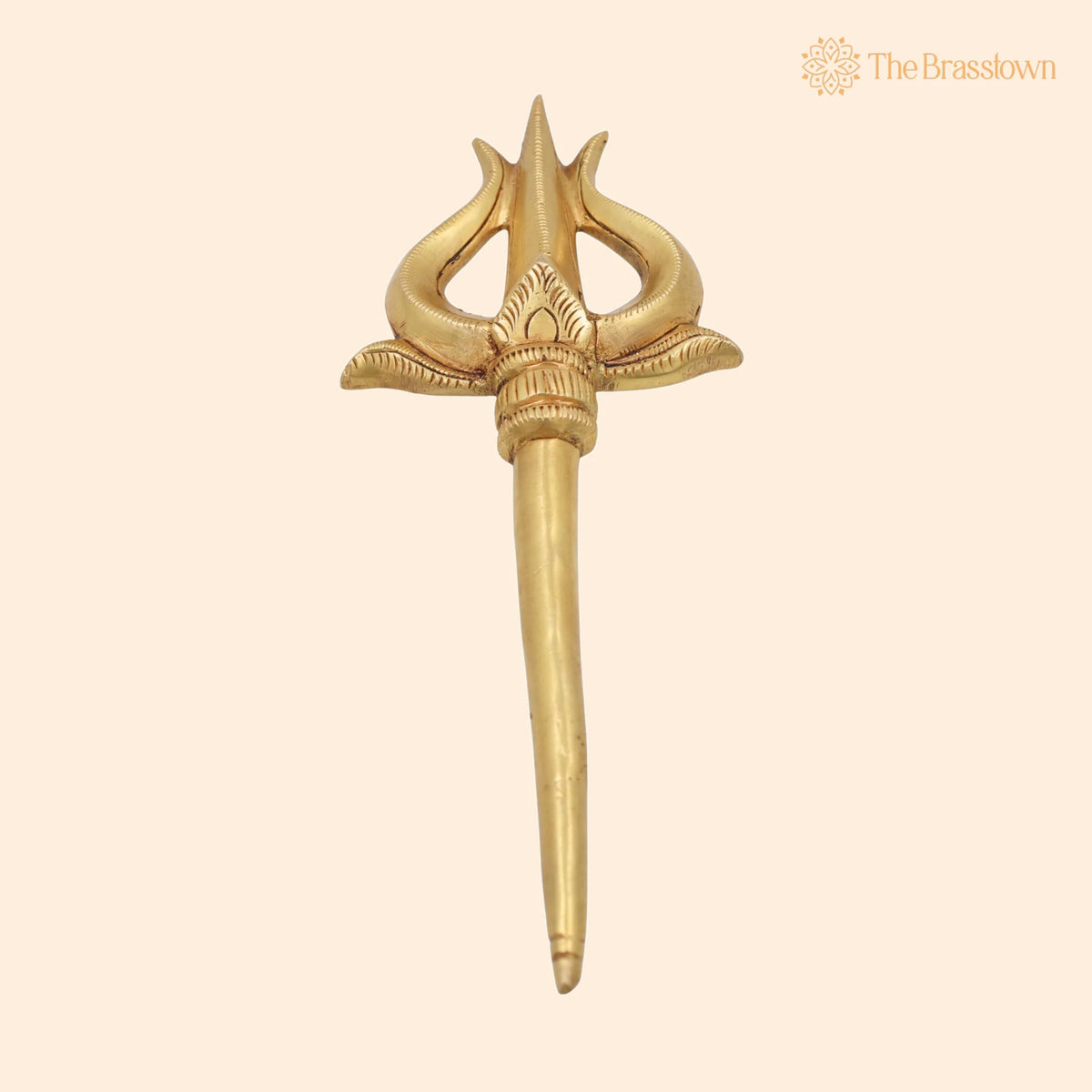 Brass Trishul – Handcrafted Peetal Pital Trident, Lord Shiva Mahadev Rudra Shankar Trishula, Hindu Temple Puja Décor 8 Inch 1
