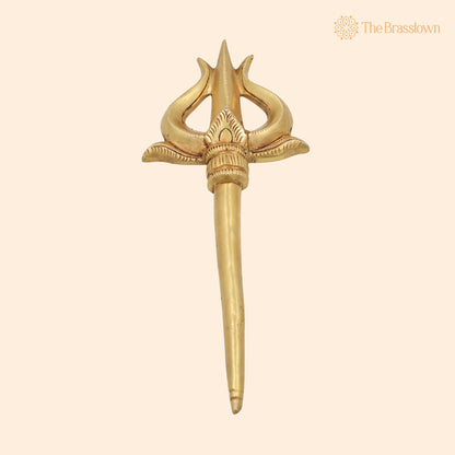 Brass Trishul – Handcrafted Peetal Pital Trident, Lord Shiva Mahadev Rudra Shankar Trishula, Hindu Temple Puja Décor 8 Inch 1
