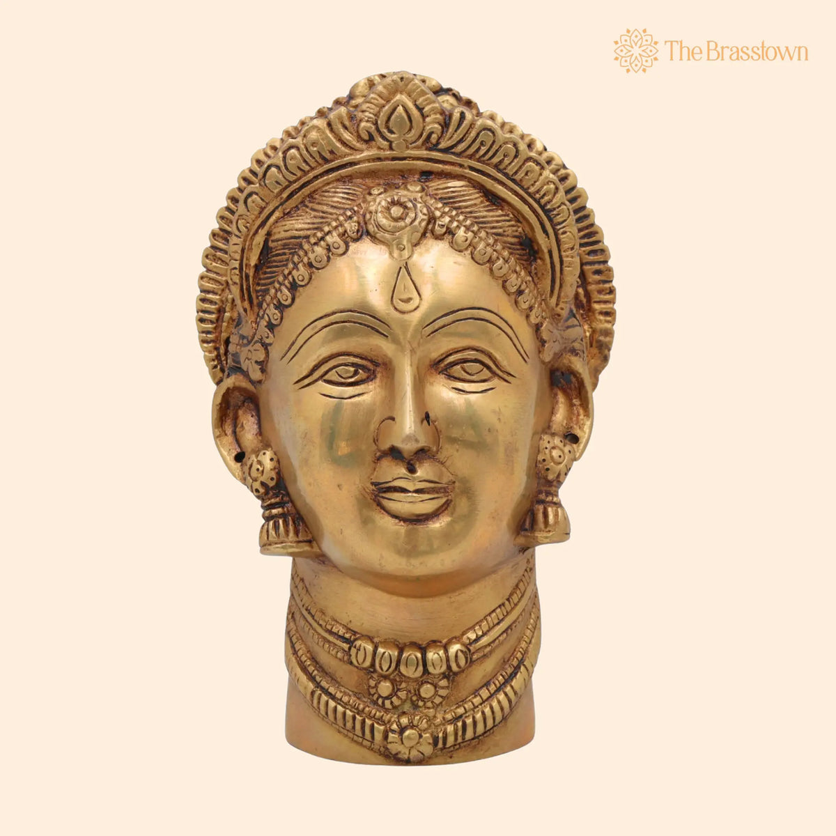 Handmade Mahalakshmi Brass Face Idol – Shri Lakshmi Devi Head Sculpture for Pooja Room, Temple &amp; Home Décor, Gajalakshmi 7.5 Inch 1