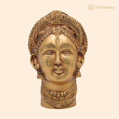 Handmade Mahalakshmi Brass Face Idol – Shri Lakshmi Devi Head Sculpture for Pooja Room, Temple &amp; Home Décor, Gajalakshmi 7.5 Inch 1