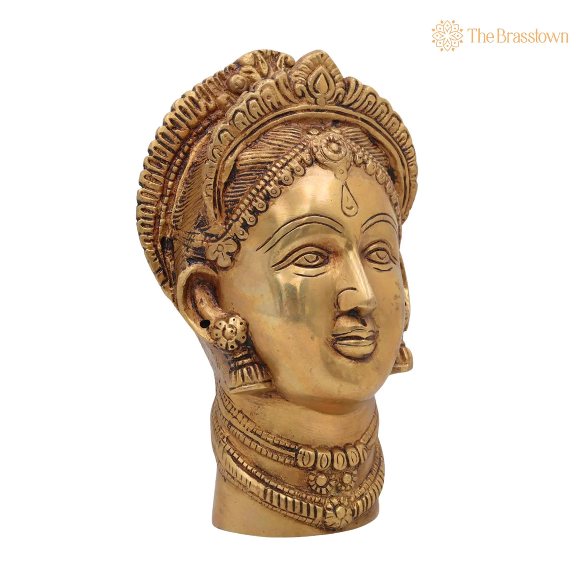 Handmade Mahalakshmi Brass Face Idol – Shri Lakshmi Devi Head Sculpture for Pooja Room, Temple &amp; Home Décor, Gajalakshmi 7.5 Inch 2