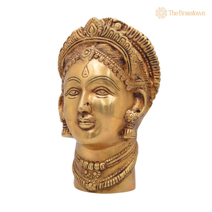 Handmade Mahalakshmi Brass Face Idol – Shri Lakshmi Devi Head Sculpture for Pooja Room, Temple &amp; Home Décor, Gajalakshmi 7.5 Inch 3