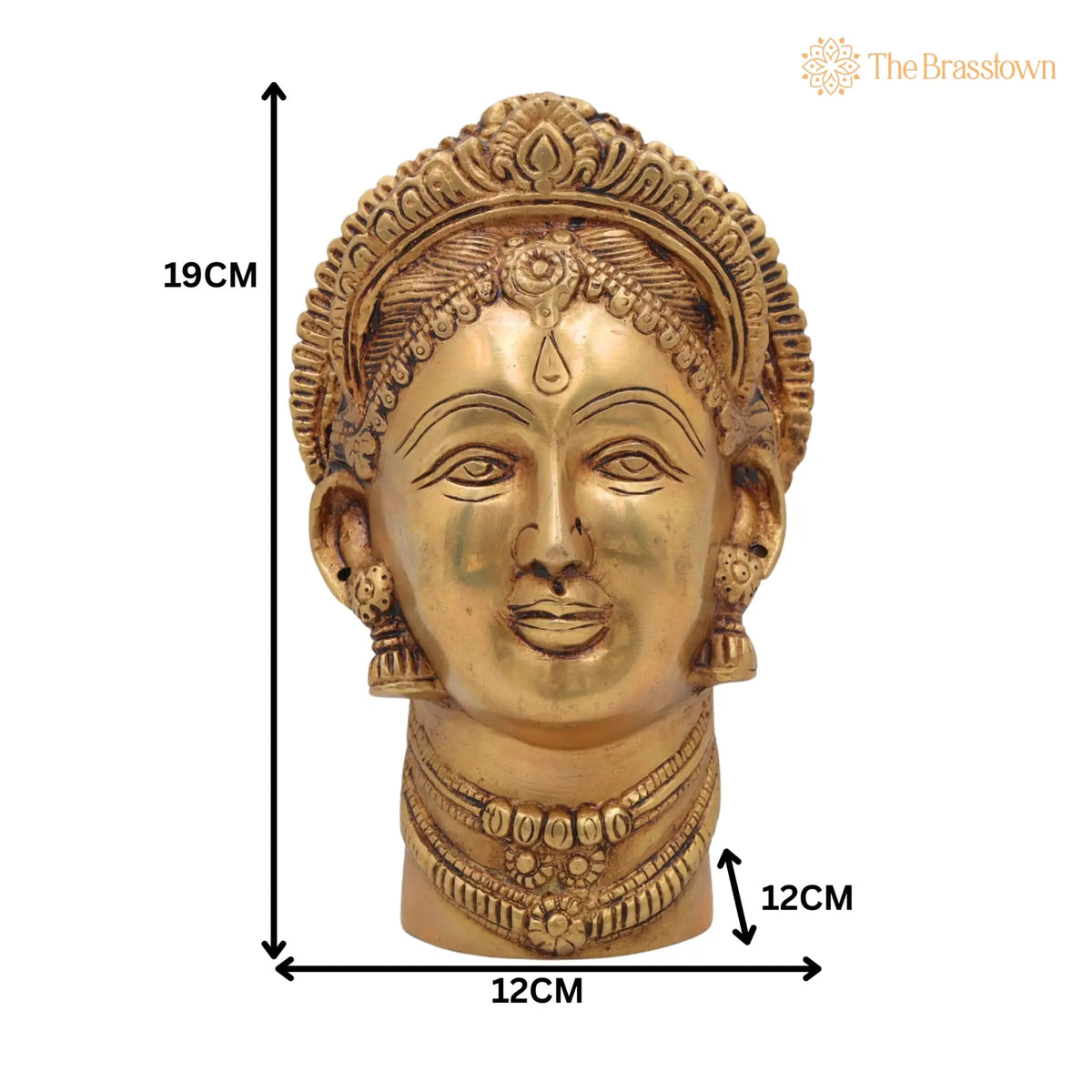 Handmade Mahalakshmi Brass Face Idol – Shri Lakshmi Devi Head Sculpture for Pooja Room, Temple &amp; Home Décor, Gajalakshmi 7.5 Inch 5