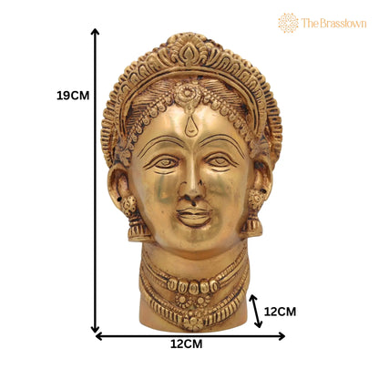 Handmade Mahalakshmi Brass Face Idol – Shri Lakshmi Devi Head Sculpture for Pooja Room, Temple &amp; Home Décor, Gajalakshmi 7.5 Inch 5
