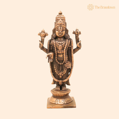 Handmade Bronze Venkateshwara Idol – Balaji, Srinivasa, Tirupati Murti, Panchaloha / Panchadhatu Sculpture for Temple &amp; Home Décor 6.5 Inch 1
