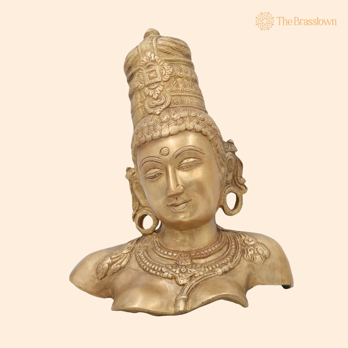 Brass Parvati Head Idol – Shakti Gauri Uma Devi Face Murti, Handcrafted Pittal Moorthi for Home Temple, Puja, Décor &amp; Gifts 12 Inch 1