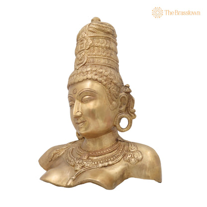 Brass Parvati Head Idol – Shakti Gauri Uma Devi Face Murti, Handcrafted Pittal Moorthi for Home Temple, Puja, Décor &amp; Gifts 12 Inch 3