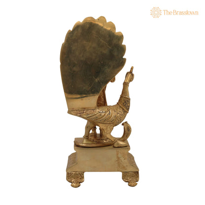 Brass Lord Murugan Idol with Peacock &amp; Vel – Handcrafted Kartikeya Subramanya Skanda Shanmukha Statue for Pooja, Home Temple &amp; Gifts 13.5 Inch 4