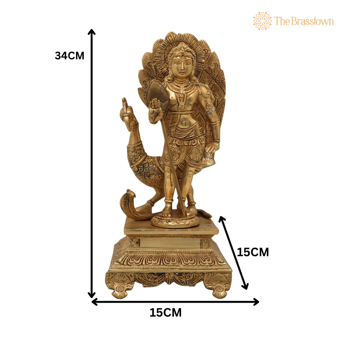 Brass Lord Murugan Idol with Peacock &amp; Vel – Handcrafted Kartikeya Subramanya Skanda Shanmukha Statue for Pooja, Home Temple &amp; Gifts 13.5 Inch 5