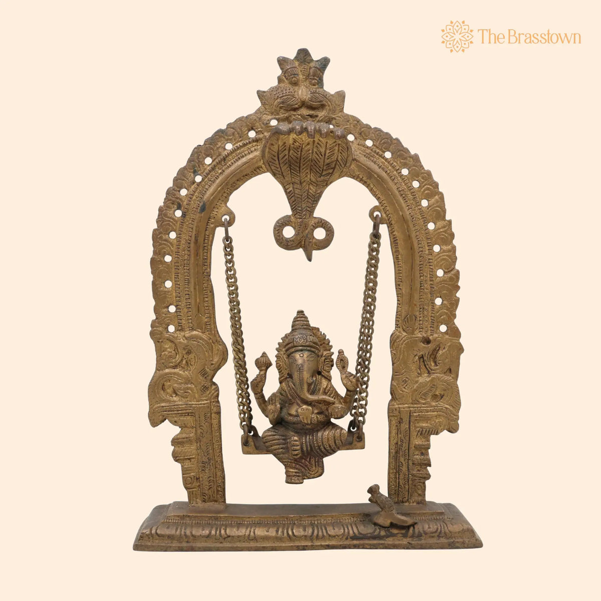 Brass Bal Ganesha on Swing Jhula – Vinayaka Ganpati Cradle Idol, Handcrafted Ganesh Ji Murti for Home, Temple &amp; Pooja Décor 11 Inch 1