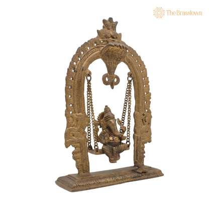 Brass Bal Ganesha on Swing Jhula – Vinayaka Ganpati Cradle Idol, Handcrafted Ganesh Ji Murti for Home, Temple &amp; Pooja Décor 11 Inch 2