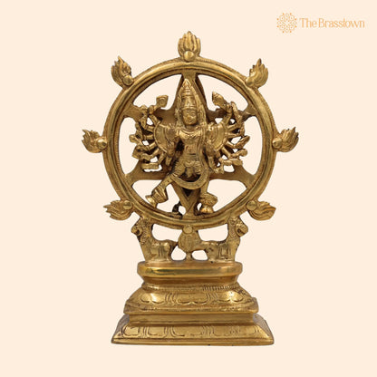 Handcrafted Brass Sudarshana Idol – Lord Sudarshana Murti, Chakrapani Deity, Sudarshana Chakra Statue for Pooja &amp; Home Décor 9.5 Inch 1