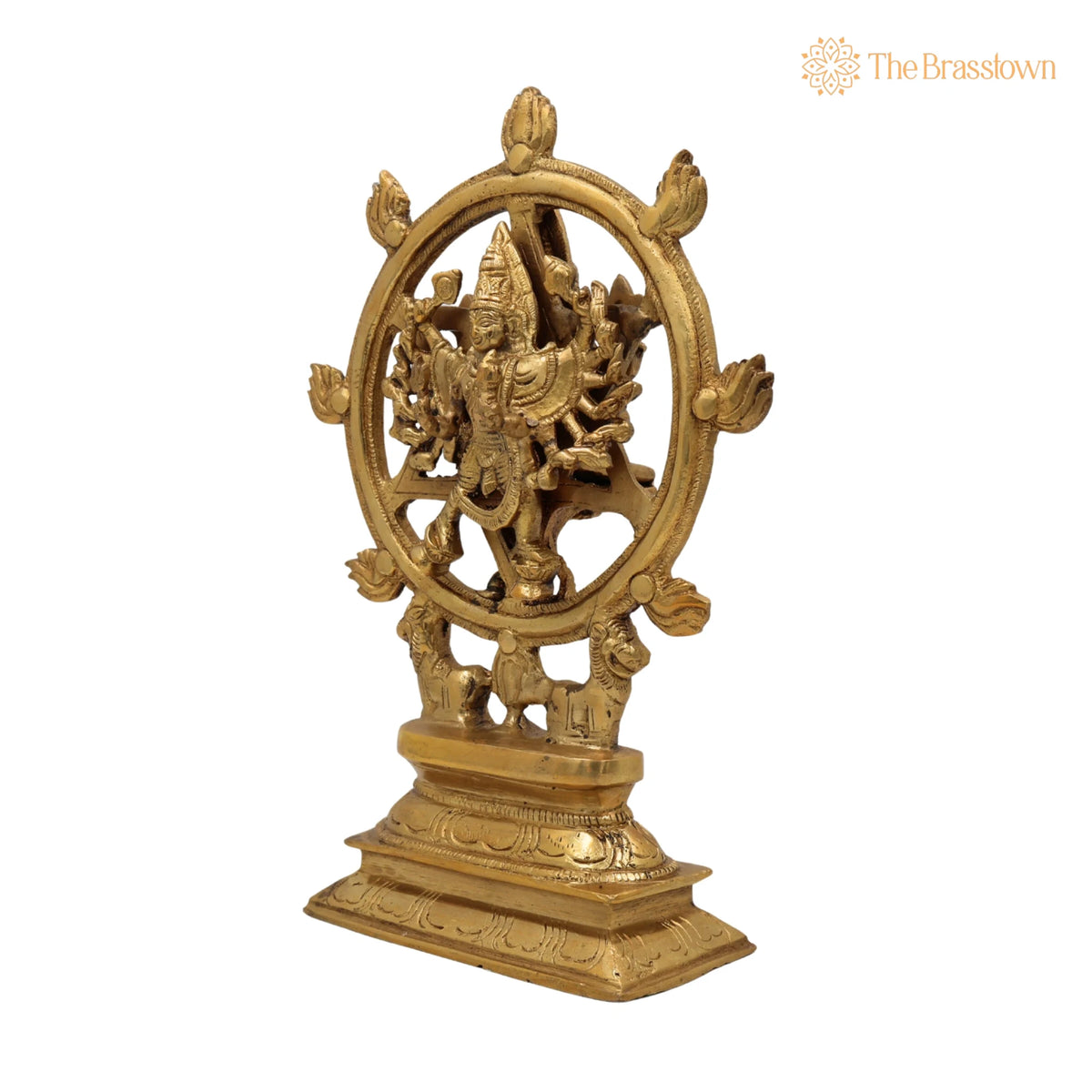 Handcrafted Brass Sudarshana Idol – Lord Sudarshana Murti, Chakrapani Deity, Sudarshana Chakra Statue for Pooja &amp; Home Décor 9.5 Inch 3