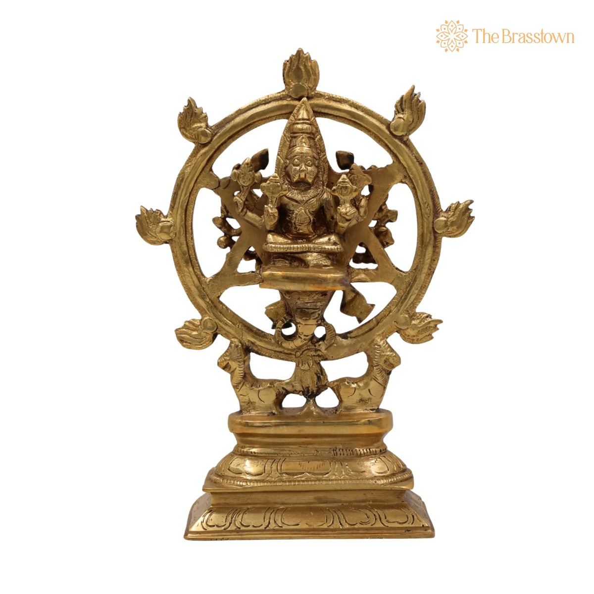 Handcrafted Brass Sudarshana Idol – Lord Sudarshana Murti, Chakrapani Deity, Sudarshana Chakra Statue for Pooja &amp; Home Décor 9.5 Inch 4