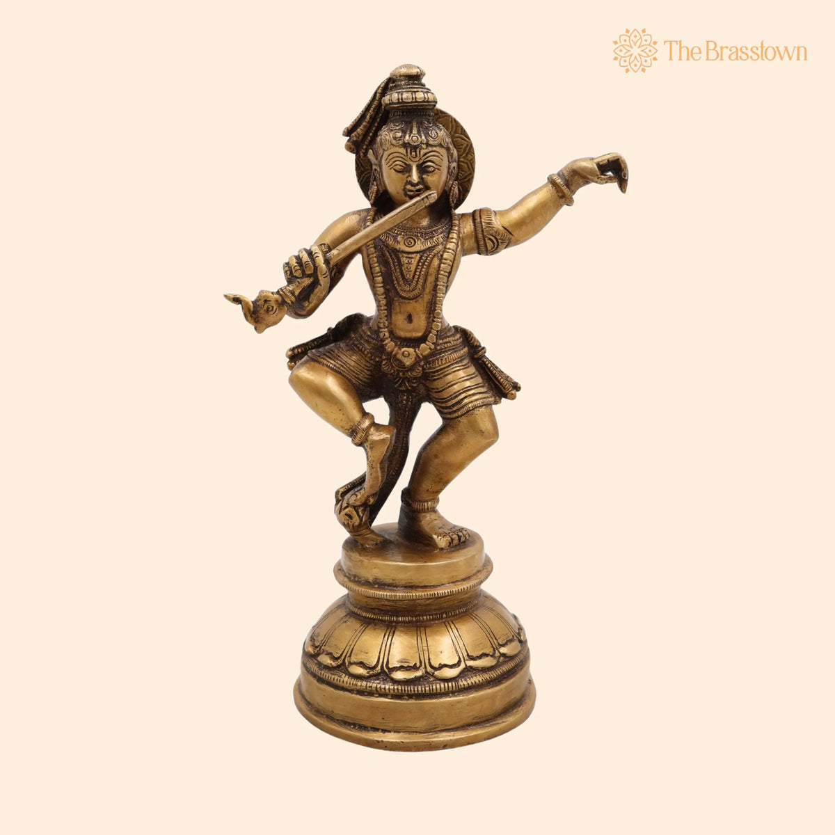 Dancing Krishna Idol Brass – Handcrafted Gopal Murti, Natkhat Kanhaiya, Krishna Vigraham, Murli Manohar Statue for Pooja, Home Décor &amp; Gifts 9.5 Inch 1
