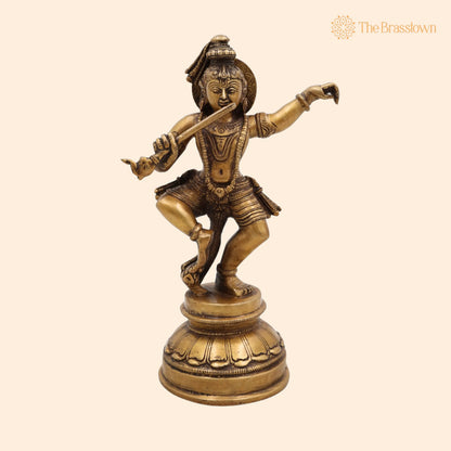 Dancing Krishna Idol Brass – Handcrafted Gopal Murti, Natkhat Kanhaiya, Krishna Vigraham, Murli Manohar Statue for Pooja, Home Décor &amp; Gifts 9.5 Inch 1