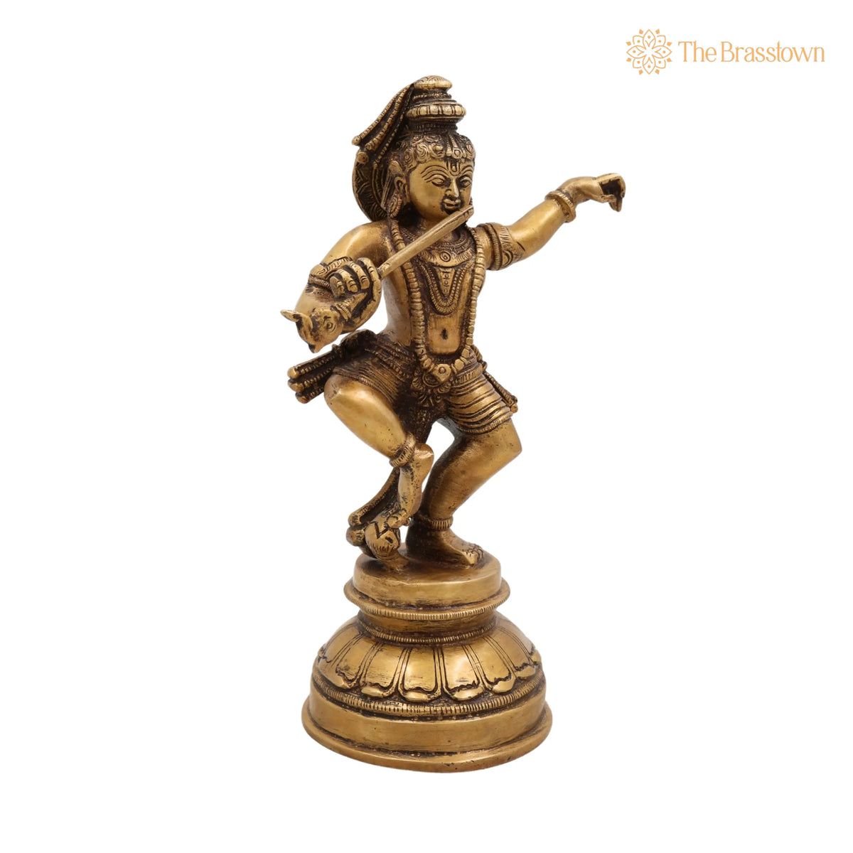 Dancing Krishna Idol Brass – Handcrafted Gopal Murti, Natkhat Kanhaiya, Krishna Vigraham, Murli Manohar Statue for Pooja, Home Décor &amp; Gifts 9.5 Inch 2